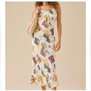 Altar’d State x The Workshop Midi Dress Postcard Print Slip Dress Size M NWT